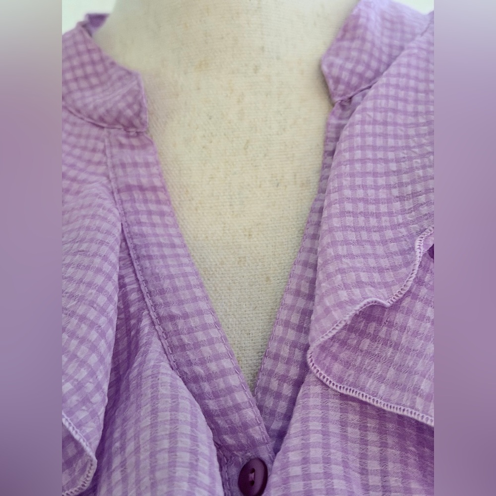 BCX Y2K Women's Lavender Ruffled Gingham Sleeveless Career Office Work Top Small - Picture 9 of 16